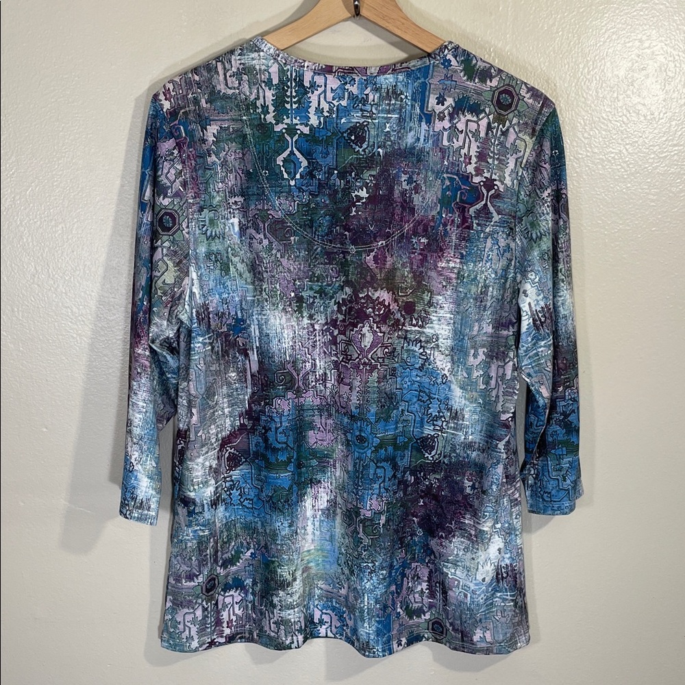 NWOT Christopher & Banks Blue and Purple Mosiac Long Sleeve Top - Picture 4 of 7